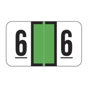 Jeter 7300 Compatible Numeric Labels, Number "6", Light Green, Laminated Stock, 15/16" X 1-5/8" Individual Numbers - Roll of 500