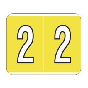 Kardex Compatible Numeric Labels, Number "2", Yellow, Laminated Stock, 1-1/2" X 1-1/4" Individual Numbers - Roll of 500
