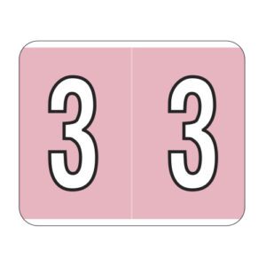 Kardex Compatible Numeric Labels, Number "3", Pink, Laminated Stock, 1-1/2" X 1-1/4" Individual Numbers - Roll of 500