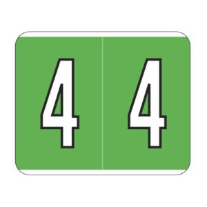 Kardex Compatible Numeric Labels, Number "4", Green, Laminated Stock, 1-1/2" X 1-1/4" Individual Numbers - Roll of 500