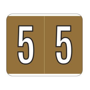 Kardex Compatible Numeric Labels, Number "5", Brown, Laminated Stock, 1-1/2" X 1-1/4" Individual Numbers - Roll of 500
