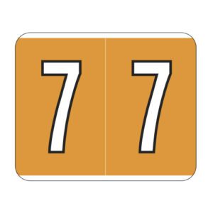 Kardex Compatible Numeric Labels, Number "7", Orange, Laminated Stock, 1-1/2" X 1-1/4" Individual Numbers - Roll of 500