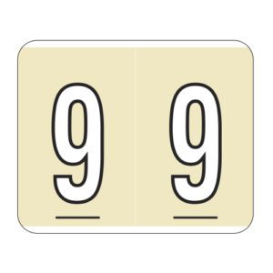Kardex Compatible Numeric Labels, Number "9", Tan, Laminated Stock, 1-1/2" X 1-1/4" Individual Numbers - Roll of 500