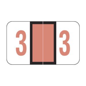 POS 3500 Compatible Numeric Labels, Number "3", Pink, Laminated Stock, 15/16" X 1-5/8" Individual Numbers - Roll of 500