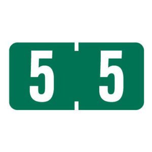 Tab Compatible Mini Numeric Labels, Number "5", Dark Green, Vinyl Stock, 1/2" X 1" Individual Numbers - Roll of 500 - Image 1