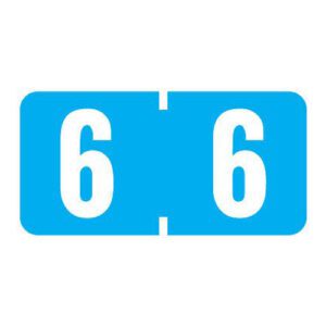 Tab Compatible Mini Numeric Labels, Number "6", Blue, Vinyl Stock, 1/2" X 1" Individual Numbers - Roll of 500 - Image 1