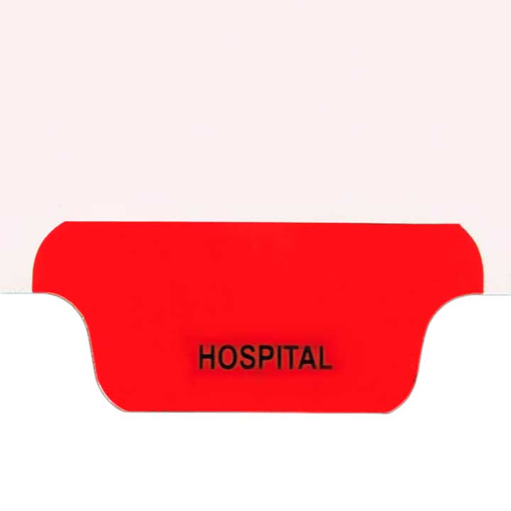 Individual Stock Chart Divider Tabs, Hospital, Red, Bottom Tab, 1/6th