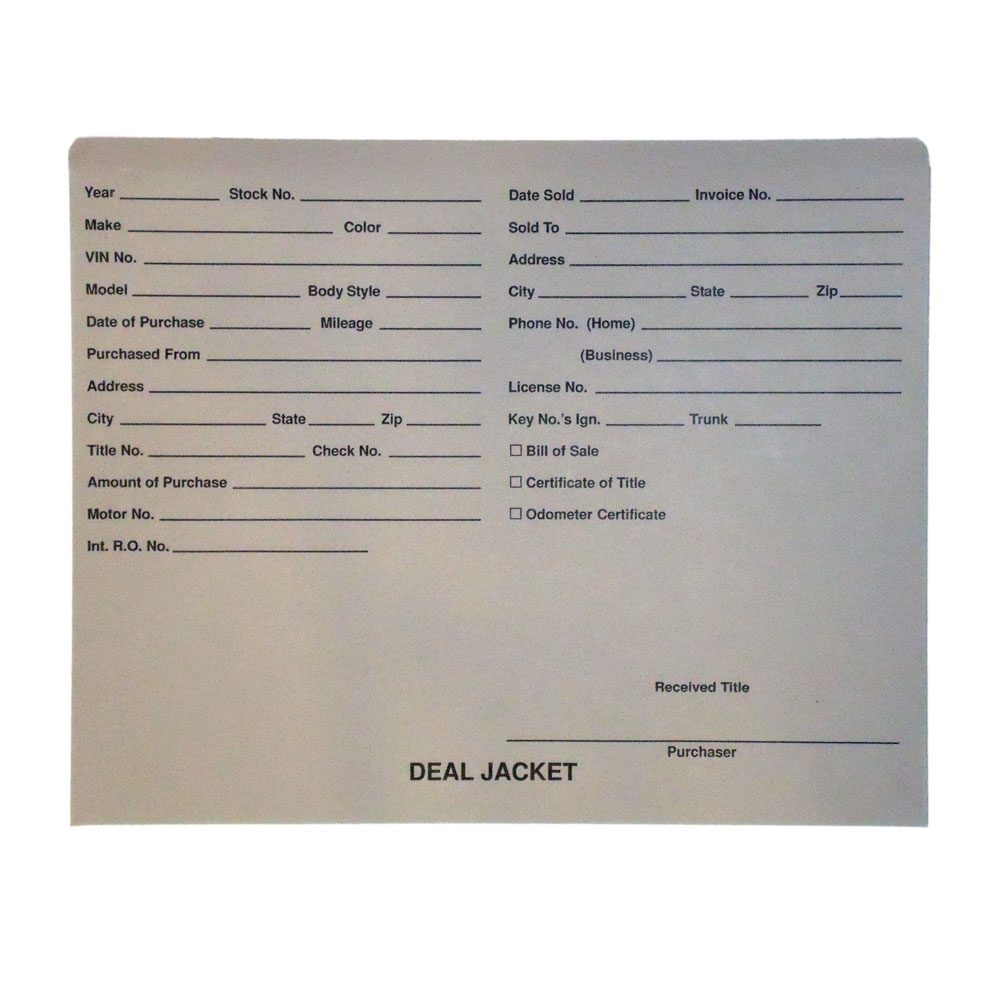 PrePrinted Auto Dealer Vehicle Deal Jackets, Dark Gray (Box of 100) Folders Medical