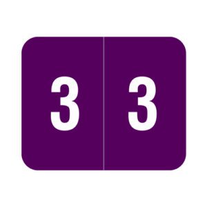 Smead DCCRN Compatible Numeric Labels, Number "3", Purple, Laminated Stock, 1-1/4" x 1" Individual Numbers - Roll of 500