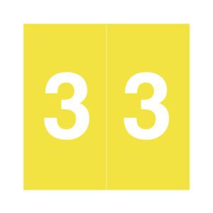 Data Visible Acme  Compatible Numeric Labels, Number "3", Yellow, Laminated Stock, 1-1/2" X 1-1/2", Individual Number - Roll of 500