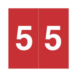 Data Visible Acme  Compatible Numeric Labels, Number "5", Red, Laminated Stock, 1-1/2" X 1-1/2", Individual Number - Roll of 500