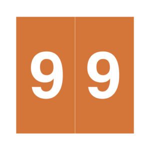 Data Visible Acme  Compatible Numeric Labels, Number "9", Orange, Laminated Stock, 1-1/2" X 1-1/2", Individual Number - Roll of 500