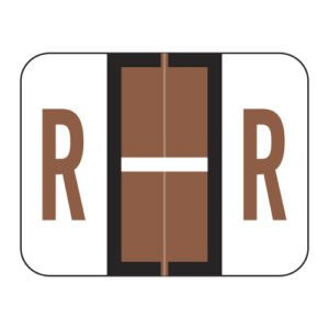 Tab / Smead BCCR Compatible Alpha Labels, Letter "R", Brown, Laminated Stock, 1" X 1-1/4" Individual Letters - Roll of 500 - Image 1
