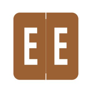 GBS Compatible Alpha Labels, Letter "E", Brown, Laminated Stock, 1-5/16" X 1-1/4" Individual Numbers - Roll of 250