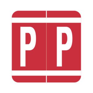 GBS Compatible Alpha Labels, Letter "P", Red, Laminated Stock, 1-5/16" X 1-1/4" Individual Numbers - Roll of 250