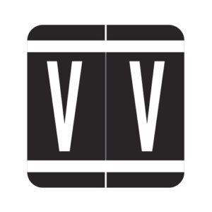 GBS Compatible Alpha Labels, Letter "V", Black, Laminated Stock, 1-5/16" X 1-1/4" Individual Numbers - Roll of 250