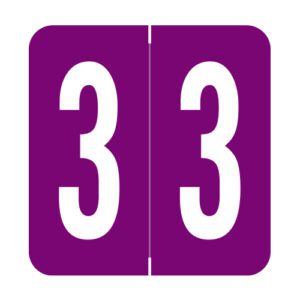 GBS Compatible Numeric Labels, Number "3", Purple, Laminated Stock, 1-5/16" X 1-1/4" Individual Numbers - Roll of 500 - Image 1