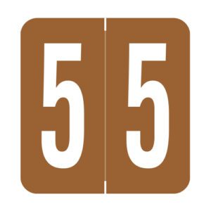 GBS Compatible Numeric Labels, Number "5", Brown, Laminated Stock, 1-5/16" X 1-1/4" Individual Numbers - Roll of 500 - Image 1