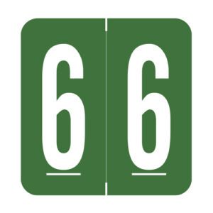 GBS Compatible Numeric Labels, Number "6", Green, Laminated Stock, 1-5/16" X 1-1/4" Individual Numbers - Roll of 500 - Image 1