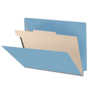 Heavy Duty End Tab Color Folders, 18 pt Letter Size, 2″ expansion, 1 Divider, Blue (Box of 10) - Image 1