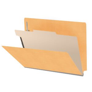 Heavy Duty End Tab Color Folders, 18 pt Letter Size, 2″ expansion, 1 Divider, Gold (Box of 10) - Image 1