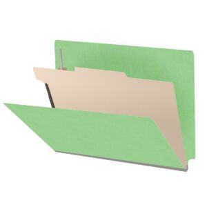 Heavy Duty End Tab Color Folders, 18 pt Letter Size, 2″ expansion, 1 Divider, Green (Box of 10) - Image 1