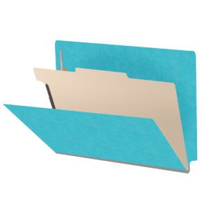 Heavy Duty End Tab Color Folders, 18 pt Letter Size, 2″ expansion, 1 Divider, Light Blue (Box of 10) - Image 1