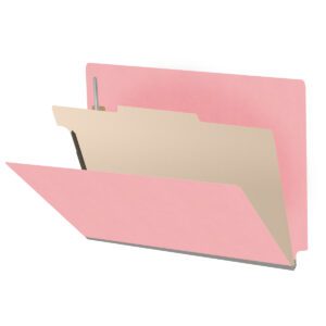 Heavy Duty End Tab Color Folders, 18 pt Letter Size, 2″ expansion, 1 Divider, Pink (Box of 10) - Image 1