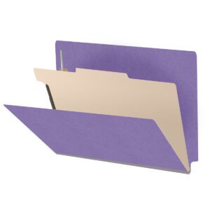 Heavy Duty End Tab Color Folders, 18 pt Letter Size, 2″ expansion, 1 Divider, Purple (Box of 10) - Image 1