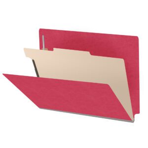 Heavy Duty End Tab Color Folders, 18 pt Letter Size, 2″ expansion, 1 Divider, Red (Box of 10) - Image 1