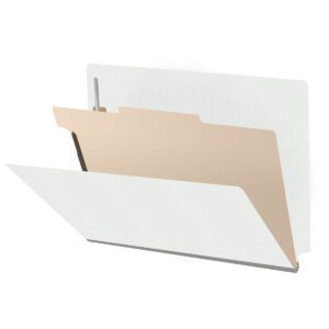 Heavy Duty End Tab Color Folders, 18 pt Letter Size, 2″ expansion, 1 Divider, White (Box of 10) - Image 1