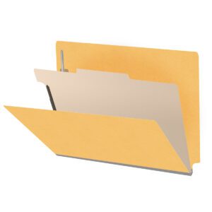 Heavy Duty End Tab Color Folders, 18 pt Letter Size, 2″ expansion, 1 Divider, Yellow (Box of 10) - Image 1