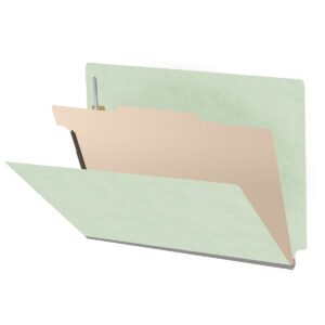 Pressboard Classification Folders, Full Cut End Tab, Letter Size, 1 Divider, Pale Green (Box of 10)