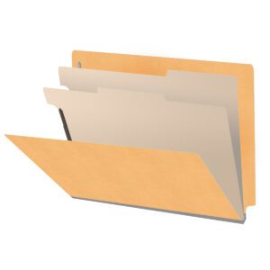 Heavy Duty End Tab Color Folders, 18 pt Letter Size, 2″ expansion, 2 Dividers, Gold (Box of 10) - Image 1
