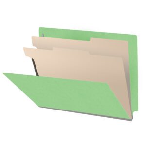Heavy Duty End Tab Color Folders, 18 pt Letter Size, 2″ expansion, 2 Dividers, Green (Box of 10) - Image 1