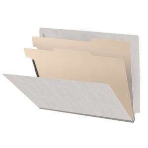 Heavy Duty End Tab Color Folders, 18 pt Letter Size, 2″ expansion, 2 Dividers, Grey (Box of 10) - Image 1