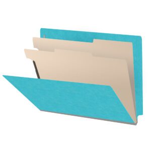 Heavy Duty End Tab Color Folders, 18 pt Letter Size, 2″ expansion, 2 Dividers, Light Blue (Box of 10) - Image 1