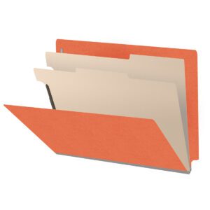 Heavy Duty End Tab Color Folders, 18 pt Letter Size, 2″ expansion, 2 Dividers, Orange (Box of 10) - Image 1