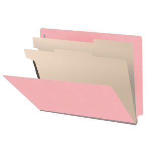 Heavy Duty End Tab Color Folders, 18 pt Letter Size, 2″ expansion, 2 Dividers, Pink (Box of 10) - Image 1