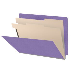 Heavy Duty End Tab Color Folders, 18 pt Letter Size, 2″ expansion, 2 Dividers, Purple (Box of 10) - Image 1