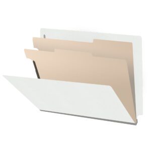 Heavy Duty End Tab Color Folders, 18 pt Letter Size, 2″ expansion, 2 Dividers, White (Box of 10) - Image 1