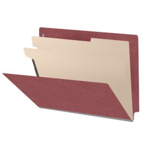 Pressboard Classification Folders, Full Cut End Tab, Letter Size, 2 Dividers, Dark Red (Box of 10)