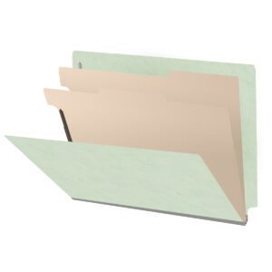 Pressboard Classification Folders, Full Cut End Tab, Letter Size, 2 Dividers, Pale Green (Box of 10)