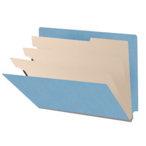 Heavy Duty End Tab Color Folders, 18 pt Letter Size, 3″ expansion, 3 Dividers, Blue (Box of 10) - Image 1