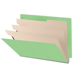 Heavy Duty End Tab Color Folders, 18 pt Letter Size, 3″ expansion, 3 Dividers, Green (Box of 10) - Image 1