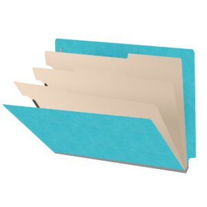 Heavy Duty End Tab Color Folders, 18 pt Letter Size, 3″ expansion, 3 Dividers, Light Blue (Box of 10) - Image 1