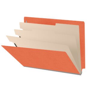 Heavy Duty End Tab Color Folders, 18 pt Letter Size, 3″ expansion, 3 Dividers, Orange (Box of 10) - Image 1