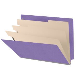 Heavy Duty End Tab Color Folders, 18 pt Letter Size, 3″ expansion, 3 Dividers, Purple (Box of 10) - Image 1