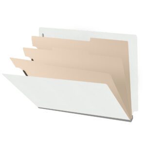 Heavy Duty End Tab Color Folders, 18 pt Letter Size, 3″ expansion, 3 Dividers, White (Box of 10) - Image 1