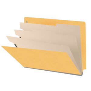 Heavy Duty End Tab Color Folders, 18 pt Letter Size, 3″ expansion, 3 Dividers, Yellow (Box of 10) - Image 1